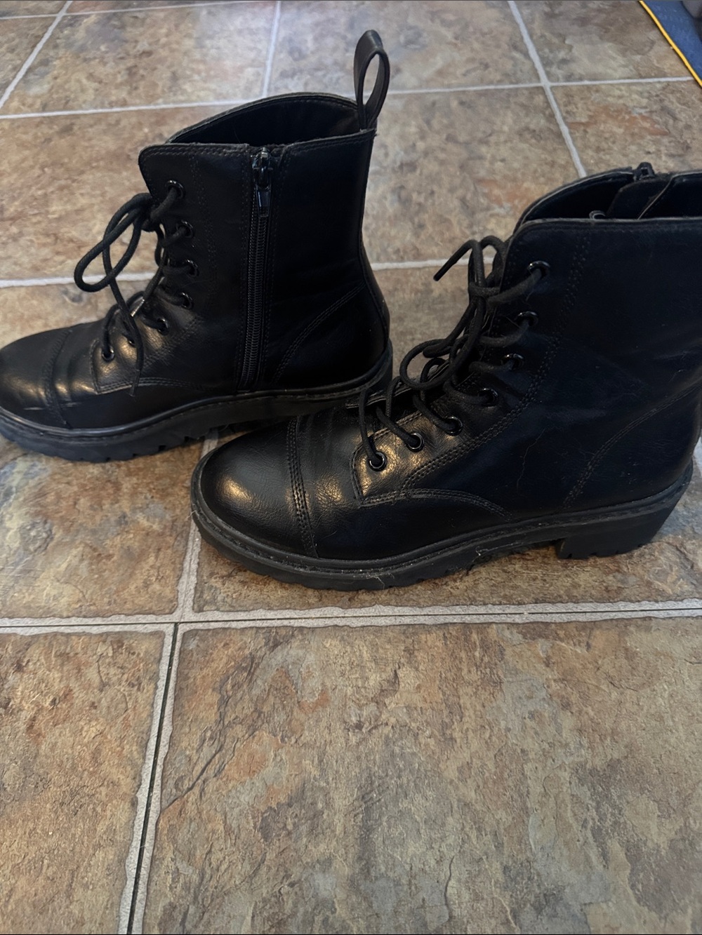 Women's Black Lace-Up Leather Boots
